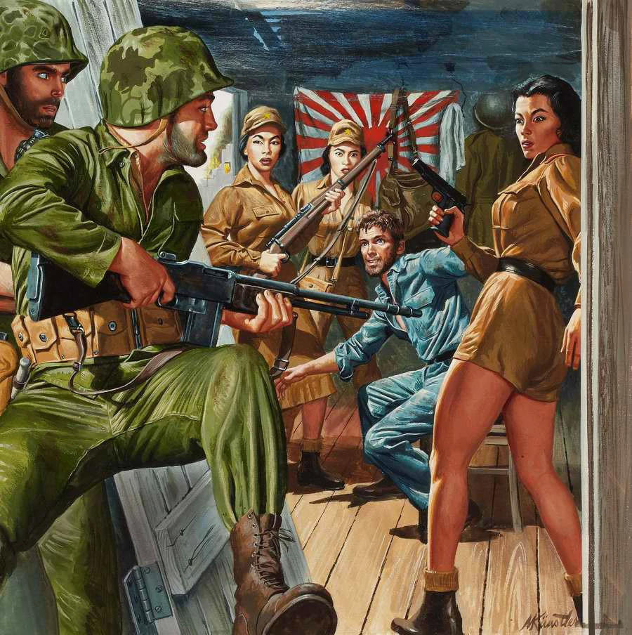 满屏荷尔蒙！二战美军与美女打鬼子浪漫插画