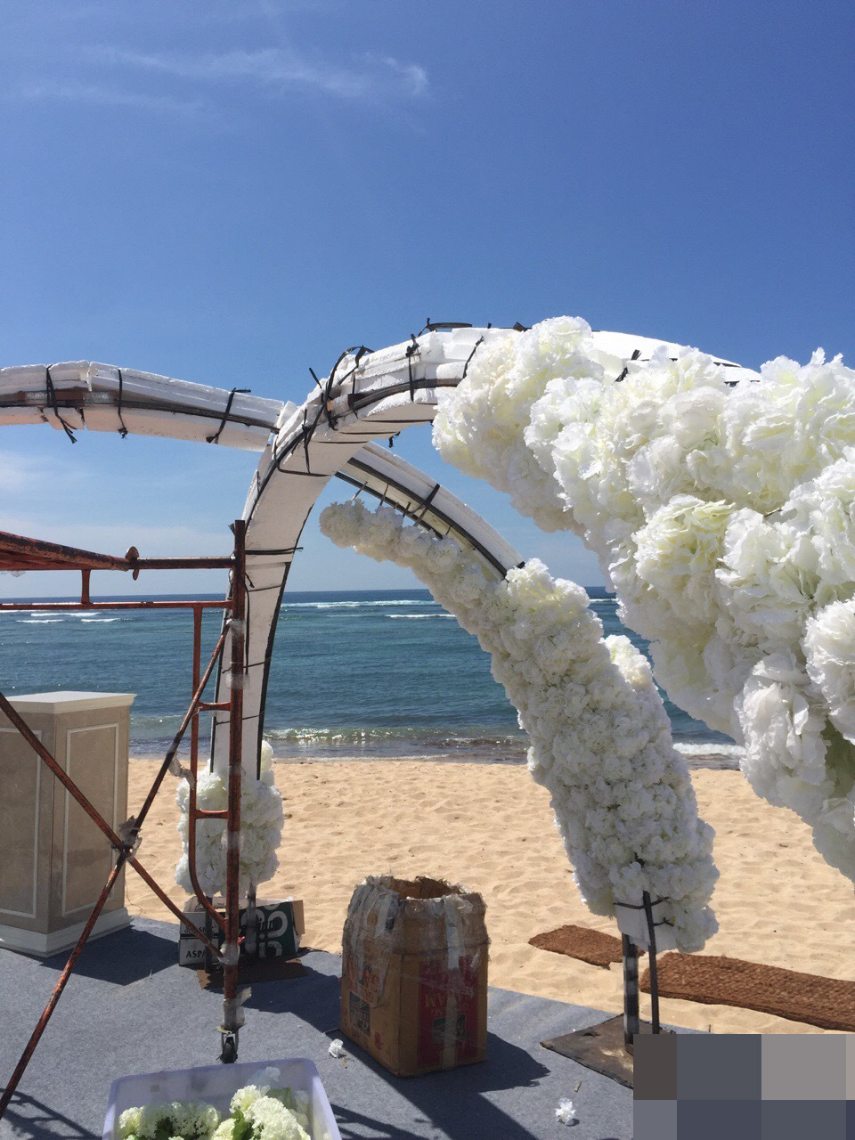 组图：包贝尔婚礼现场 海边打造白色花海
